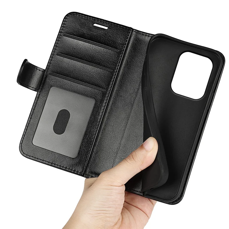 For Xiaomi Poco C95 Pro Case Crazy Horse Texture Stand Leather Phone Cover - Black