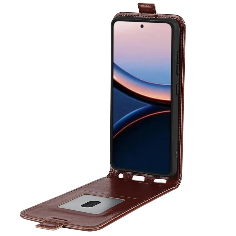 For Xiaomi Poco C95 Pro Case with Card Slots Vertical Flip Leather Phone Cover - Brown