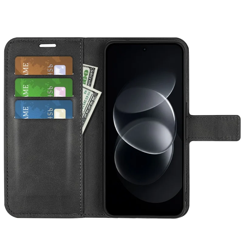 Für Nothing Phone (4b) Standtasche Anti-Scratch Kalbsleder-Optik Ledertasche - Schwarz