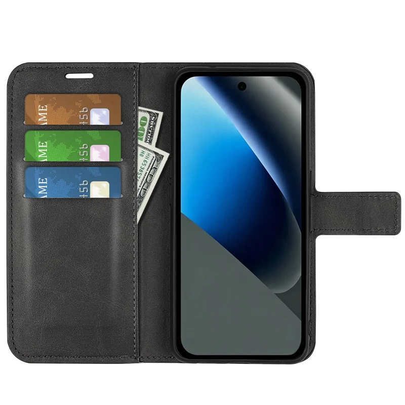 For Google Pixel 11a Stand Case Anti-Scratch Calf Texture Leather Phone Cover - Black