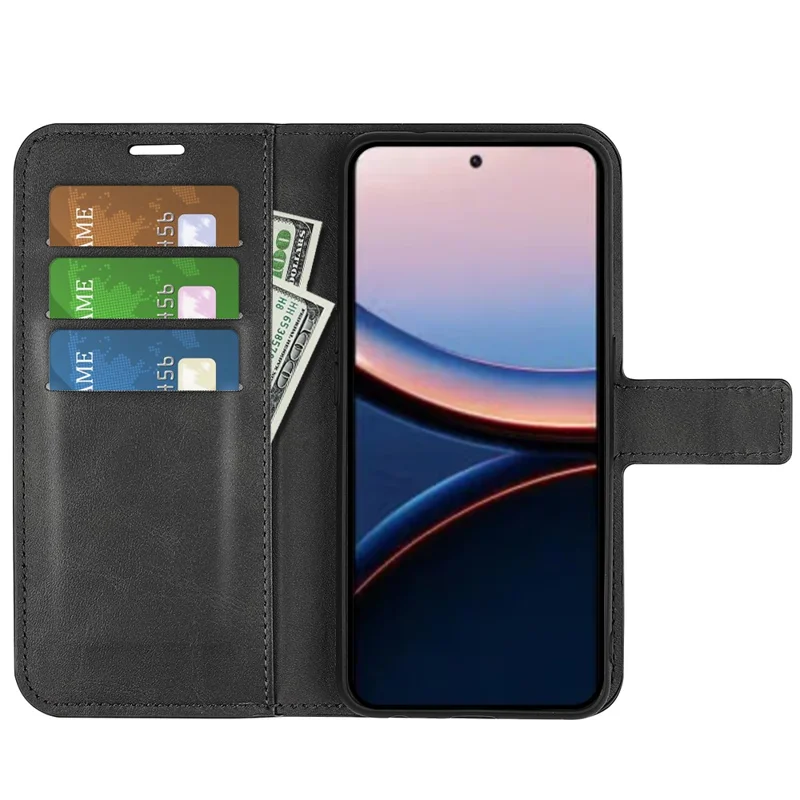 For Xiaomi Poco C95 Pro Stand Case Anti-Scratch Calf Texture Leather Phone Cover - Black