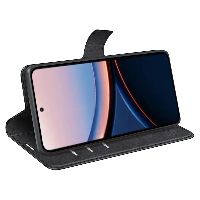 For Xiaomi Poco C95 Pro Stand Case Anti-Scratch Calf Texture Leather Phone Cover - Black