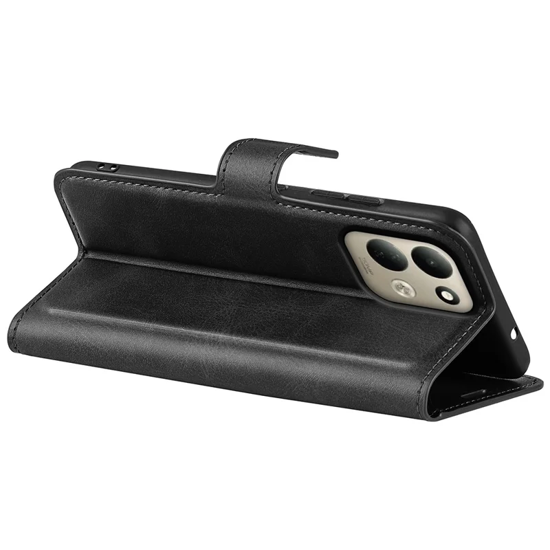 For Xiaomi Poco C95 Pro Stand Case Anti-Scratch Calf Texture Leather Phone Cover - Black