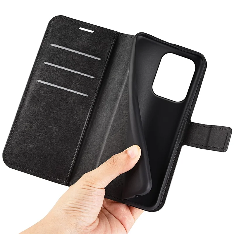 For Xiaomi Poco C95 Pro Stand Case Anti-Scratch Calf Texture Leather Phone Cover - Black