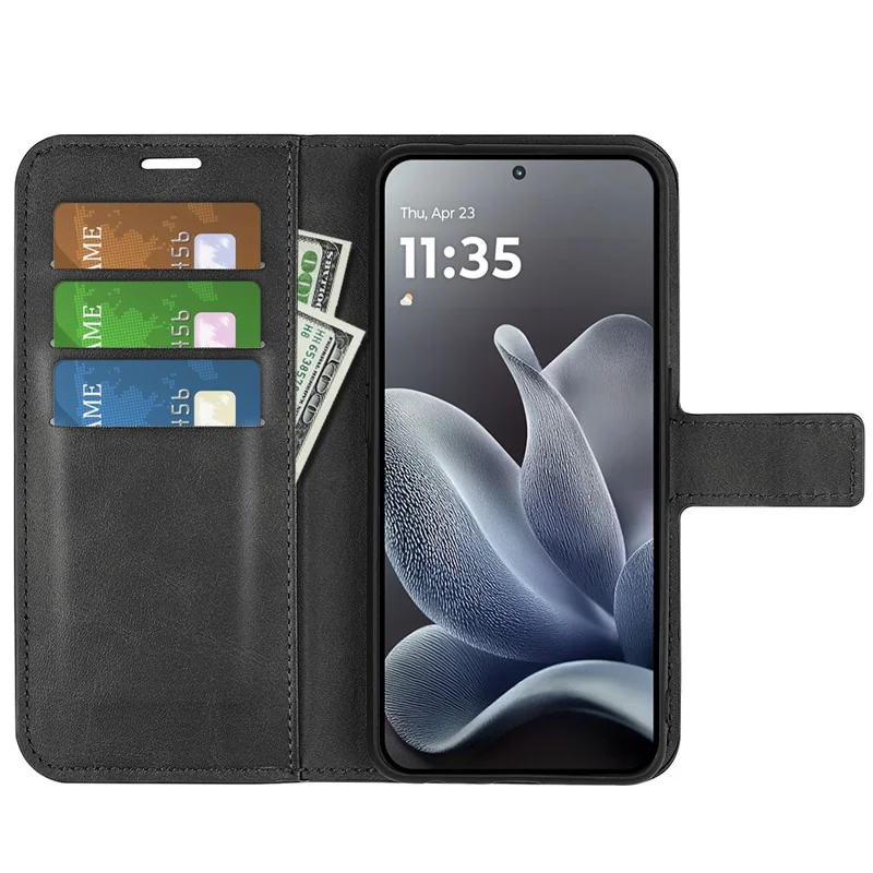 For Motorola Edge 70 Max 5G Stand Case Anti-Scratch Calf Texture Leather Phone Cover - Black
