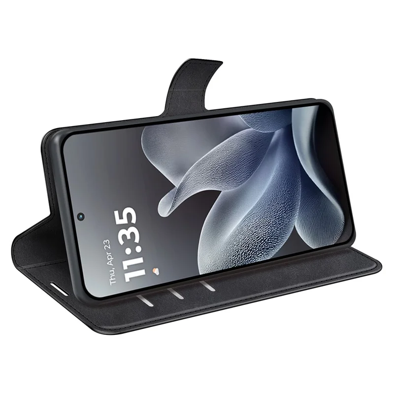 For Motorola Edge 70 Max 5G Stand Case Anti-Scratch Calf Texture Leather Phone Cover - Black