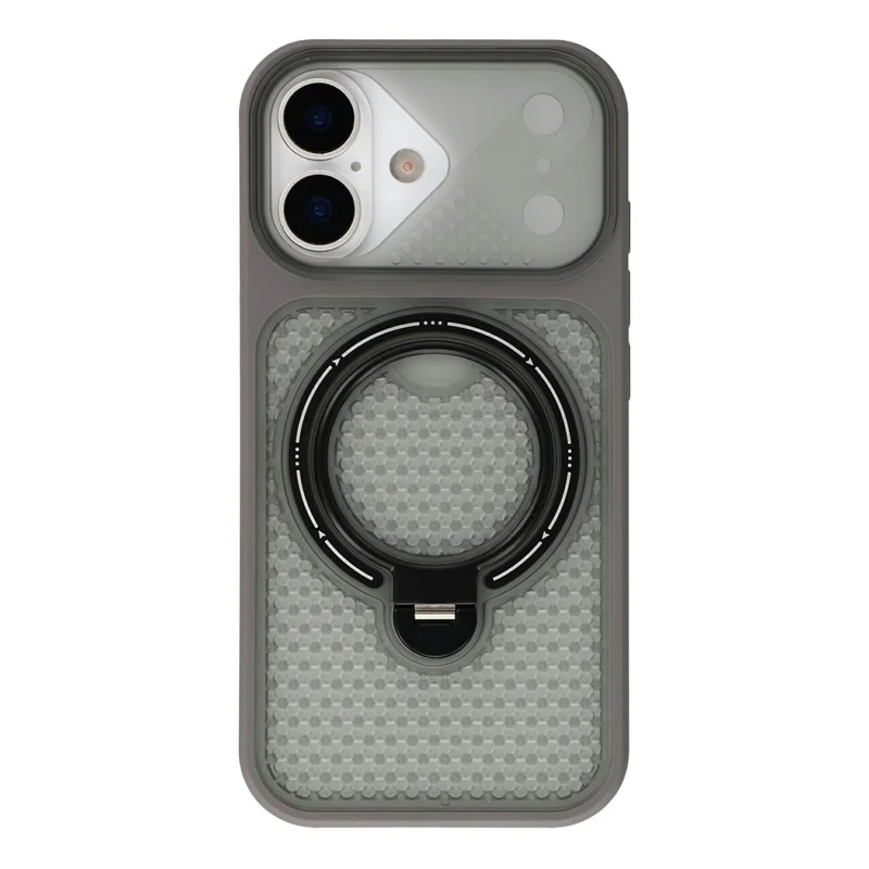 For iPhone 17 Case Ring Kickstand Honeycomb Heat Dissipation PC + TPU Phone Cover - Grey