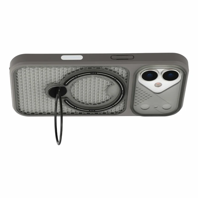 For iPhone 17 Case Ring Kickstand Honeycomb Heat Dissipation PC + TPU Phone Cover - Grey