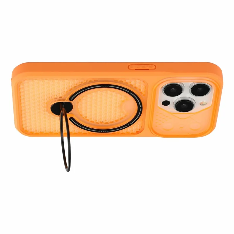 For iPhone 15 Pro Case Ring Kickstand Honeycomb Heat Dissipation PC + TPU Phone Cover - Orange
