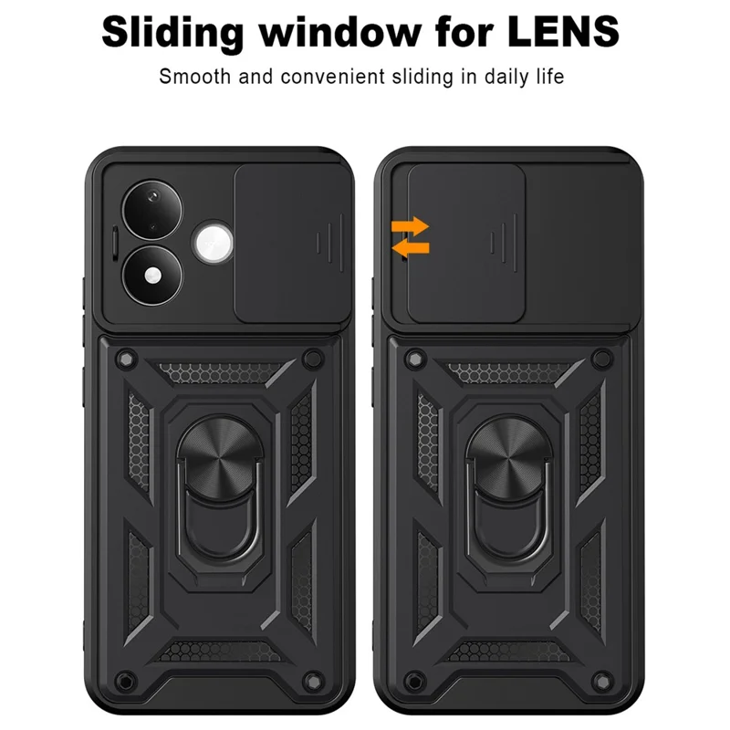 For Xiaomi Redmi Note 17 Pro 5G Case with Slide Camera Lid PC + TPU Kickstand Phone Cover - Black