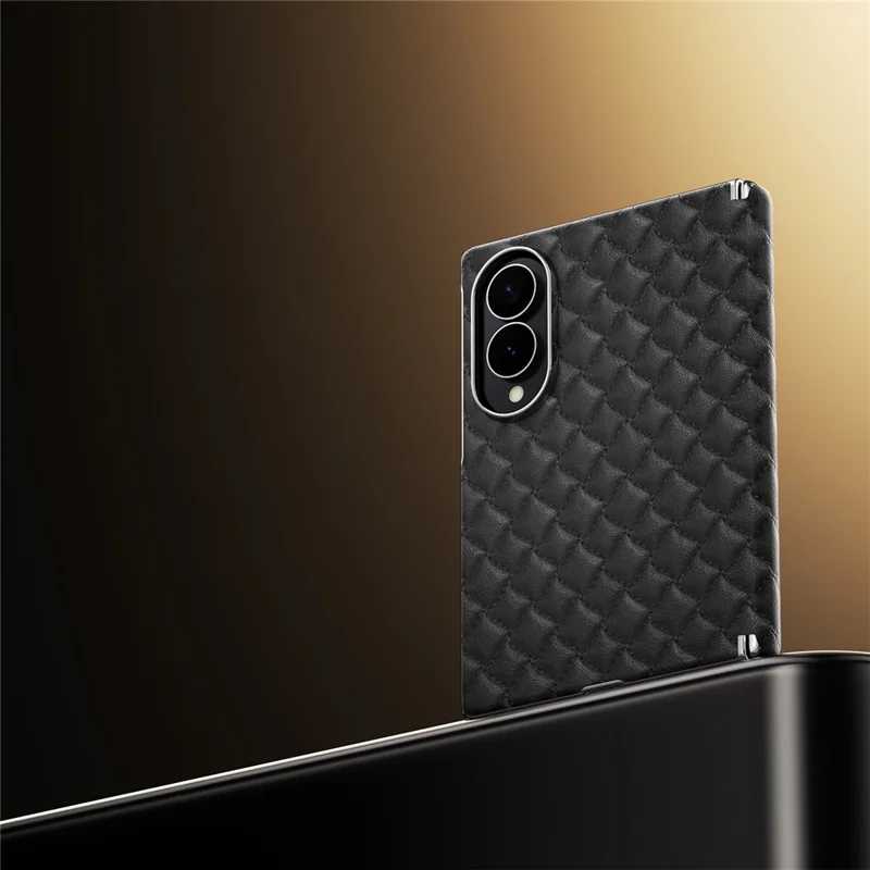 For Samsung Galaxy Z Fold8 Magnetic Phone Case Electroplated Leather PC Phone Back Cover - Black