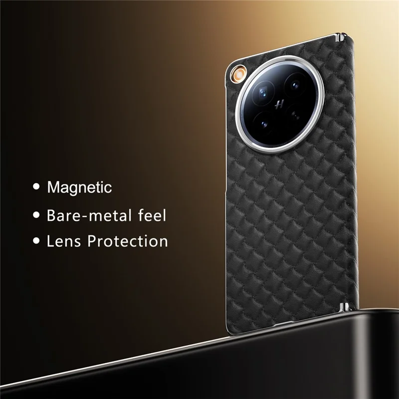 For Oppo Find N6 5G Magnetic Phone Case Electroplated Leather PC Phone Back Cover - Black
