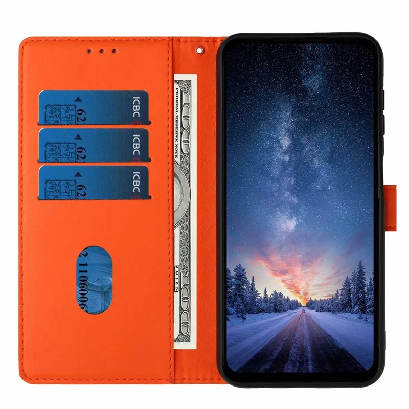 For Google Pixel 11a Stand Case Tree-and-Cat Pattern PU Leather Wallet Protective Phone Cover with Wrist Strap - Orange
