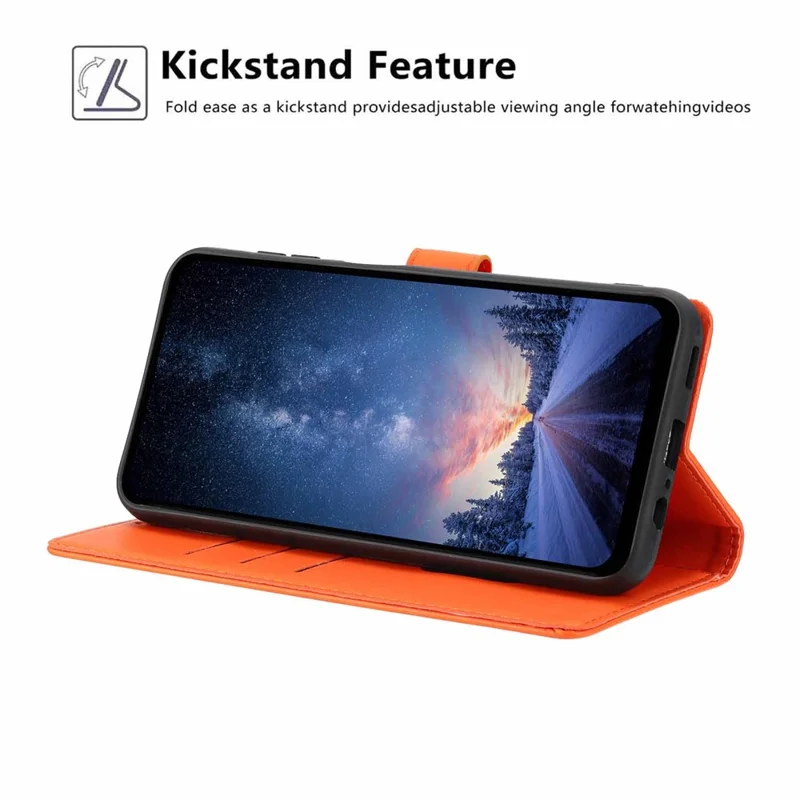 Flipcase til Xiaomi Redmi Note 17 Pro 5G med ståfunktion, træ-og-kat-mønster, PU-læder, wallet, beskyttelsesdæksel med håndledsrem - Orange