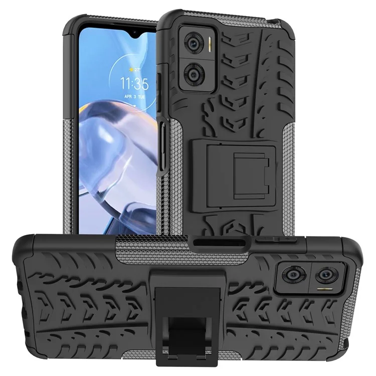 Per Motorola Moto E22 4G Custodia Telefonica in Policarbonato Rigido + TPU Antiscivolo con Motivo a Pneumatico - Nero