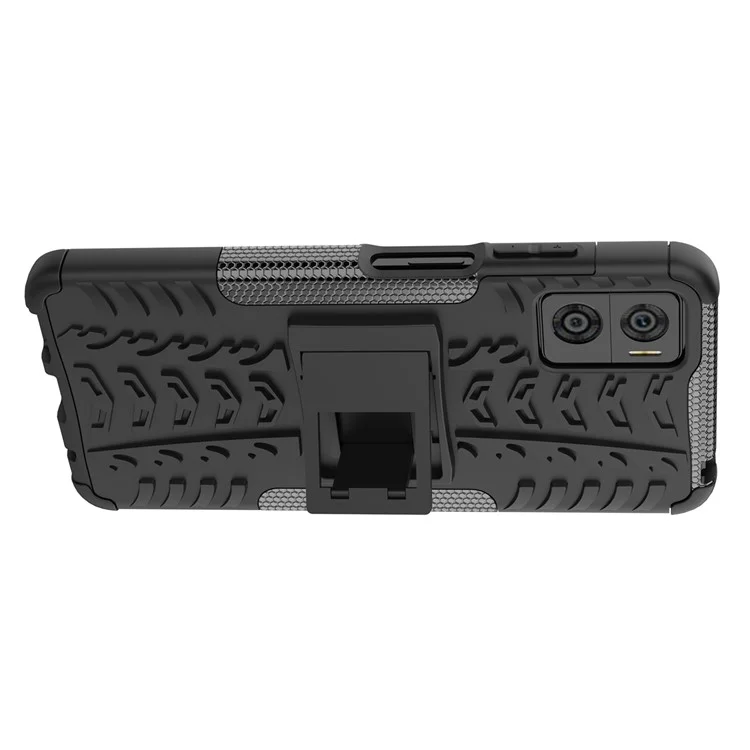 Per Motorola Moto E22 4G Custodia Telefonica in Policarbonato Rigido + TPU Antiscivolo con Motivo a Pneumatico - Nero
