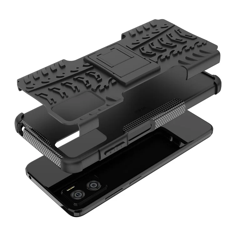 Per Motorola Moto E22 4G Custodia Telefonica in Policarbonato Rigido + TPU Antiscivolo con Motivo a Pneumatico - Nero