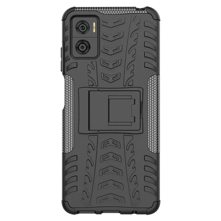 Per Motorola Moto E22 4G Custodia Telefonica in Policarbonato Rigido + TPU Antiscivolo con Motivo a Pneumatico - Nero