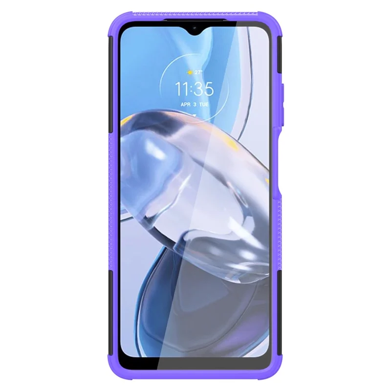 For Motorola Moto E22 4G Hard PC+TPU Rugged Tire Pattern Phone Case Kickstand Drop-proof Back Cover - Purple
