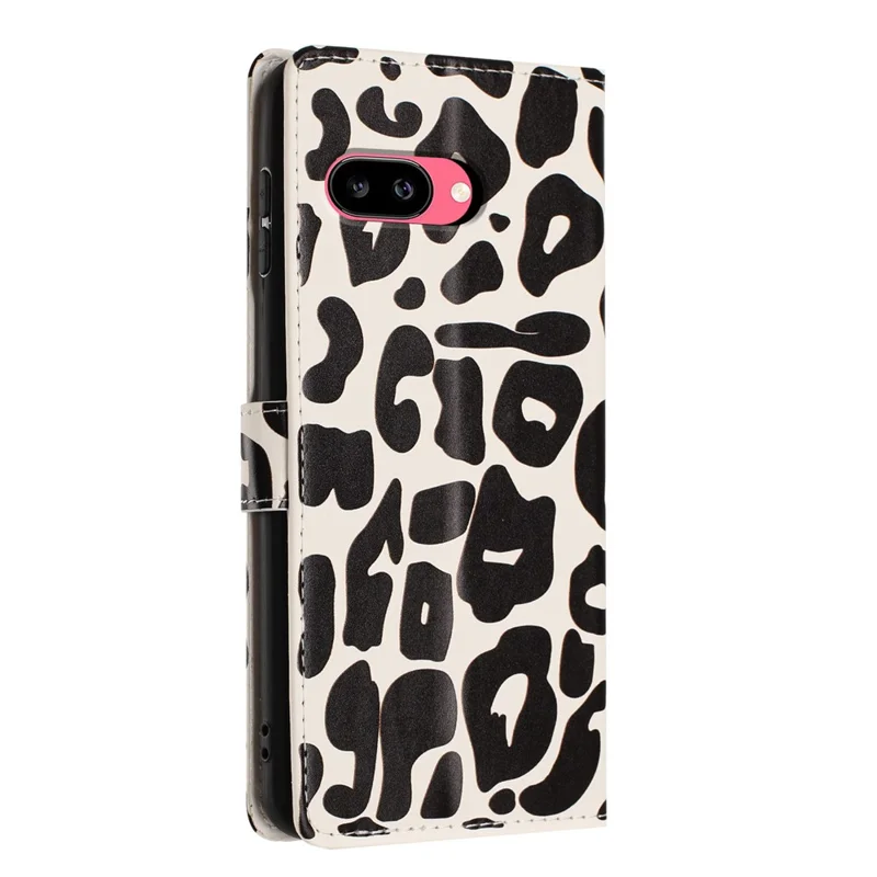 For Google Pixel 11a Case Leopard Print Wallet Stand Flip Leather Phone Cover with Wrist Strap - Black