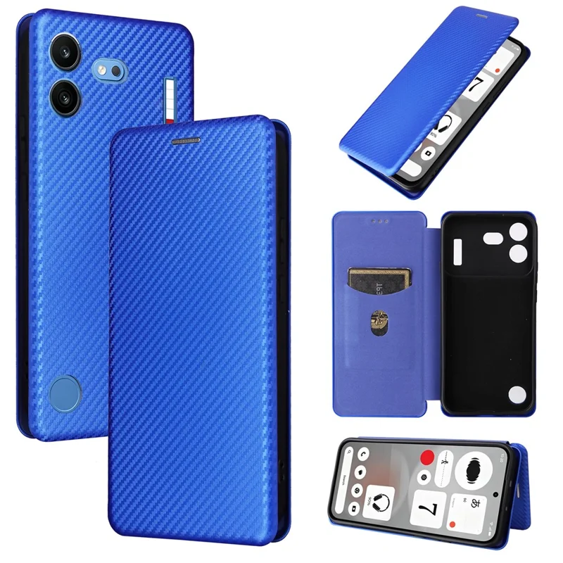 For Nothing Phone (4b) Phone Case Carbon Fiber Texture Drop-Proof PU Leather Phone Cover - Blue