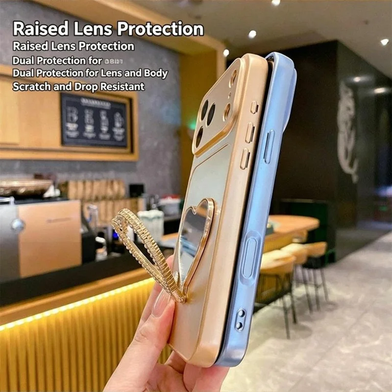 2-in-1 Makeup Mirror Kickstand Phone Case for iPhone 18 Pro  /  17 Pro Metallic Paint PC+TPU Back Cover - Silver