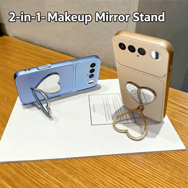 2-in-1 Makeup Mirror Kickstand Phone Case for Realme 16 5G Metallic Paint PC+TPU Back Cover - Silver