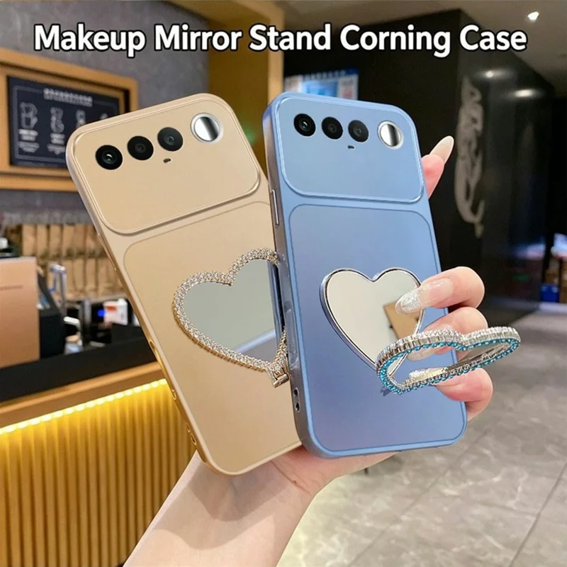 2-in-1 Makeup Mirror Kickstand Phone Case for Realme 16 5G Metallic Paint PC+TPU Back Cover - Silver