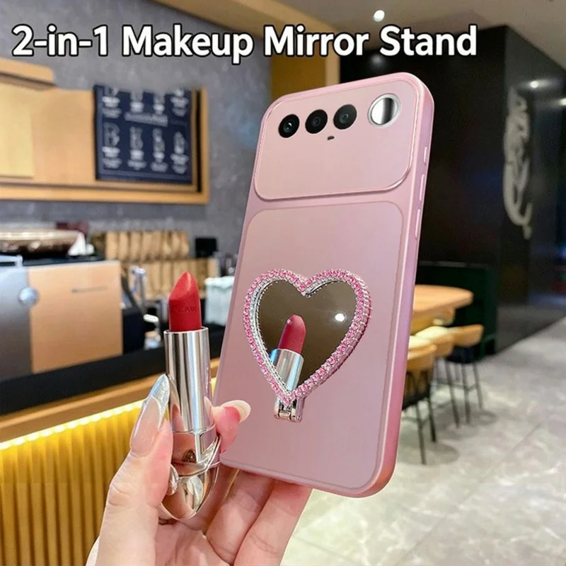 2-in-1 Makeup Mirror Kickstand Phone Case for Realme 16 5G Metallic Paint PC+TPU Back Cover - Silver