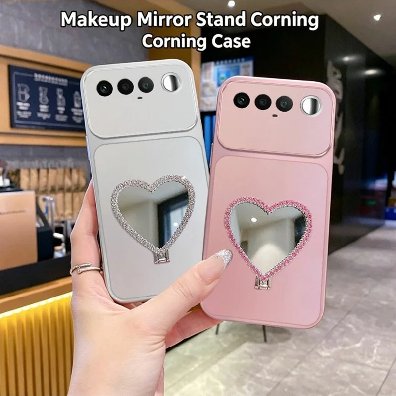 2-in-1 Makeup Mirror Kickstand Phone Case for Realme 16 5G Metallic Paint PC+TPU Back Cover - Silver