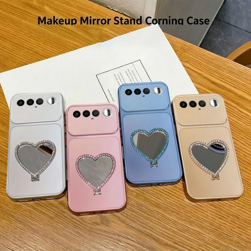 2-in-1 Makeup Mirror Kickstand Phone Case for Realme 16 5G Metallic Paint PC+TPU Back Cover - Silver