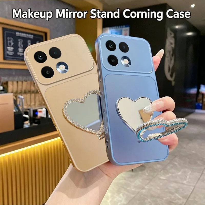 2-in-1 Makeup Mirror Kickstand Phone Case for Realme 16T 5G Metallic Paint PC+TPU Back Cover - Silver