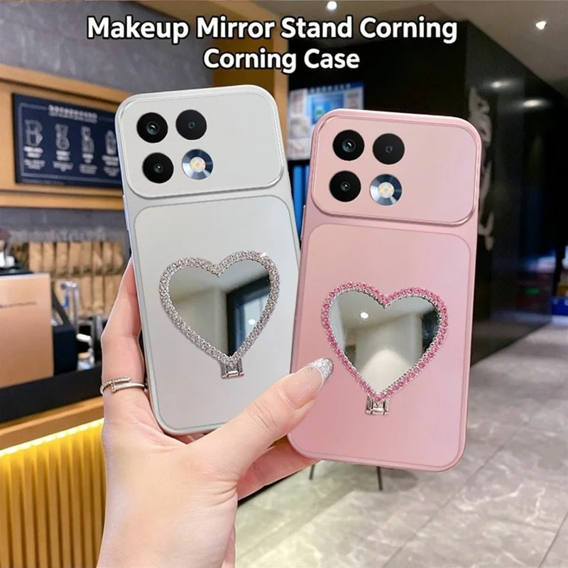2-in-1 Makeup Mirror Kickstand Phone Case for Realme 16T 5G Metallic Paint PC+TPU Back Cover - Silver