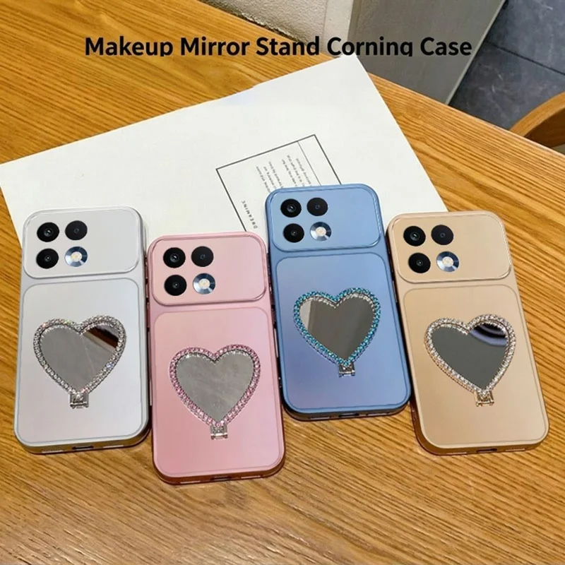 2-in-1 Makeup Mirror Kickstand Phone Case for Realme 16T 5G Metallic Paint PC+TPU Back Cover - Silver
