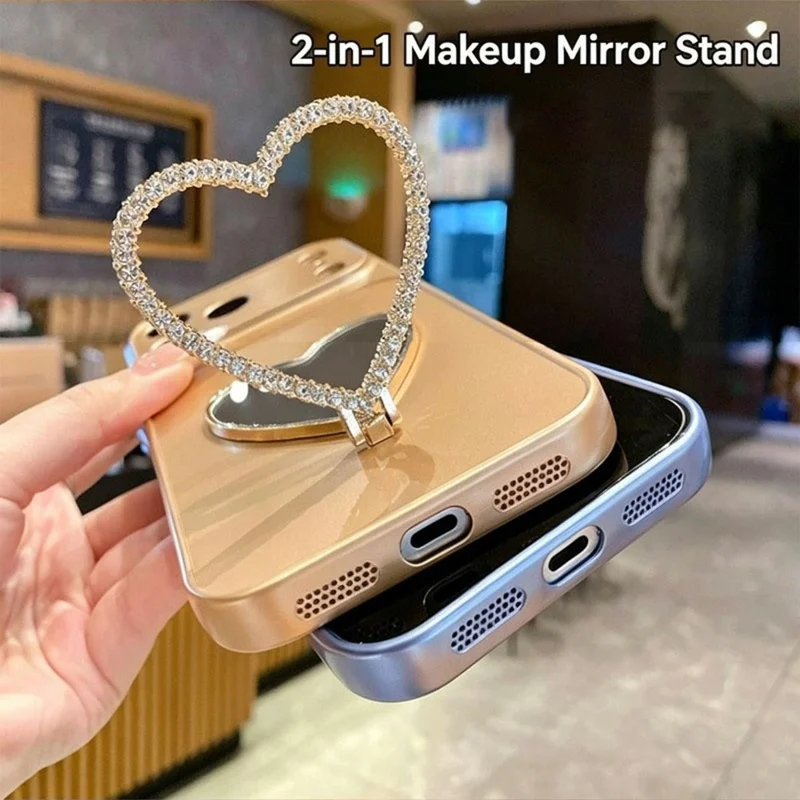2-in-1 Makeup Mirror Kickstand Phone Case for Honor 600 Pro 5G Metallic Paint PC+TPU Back Cover - Silver