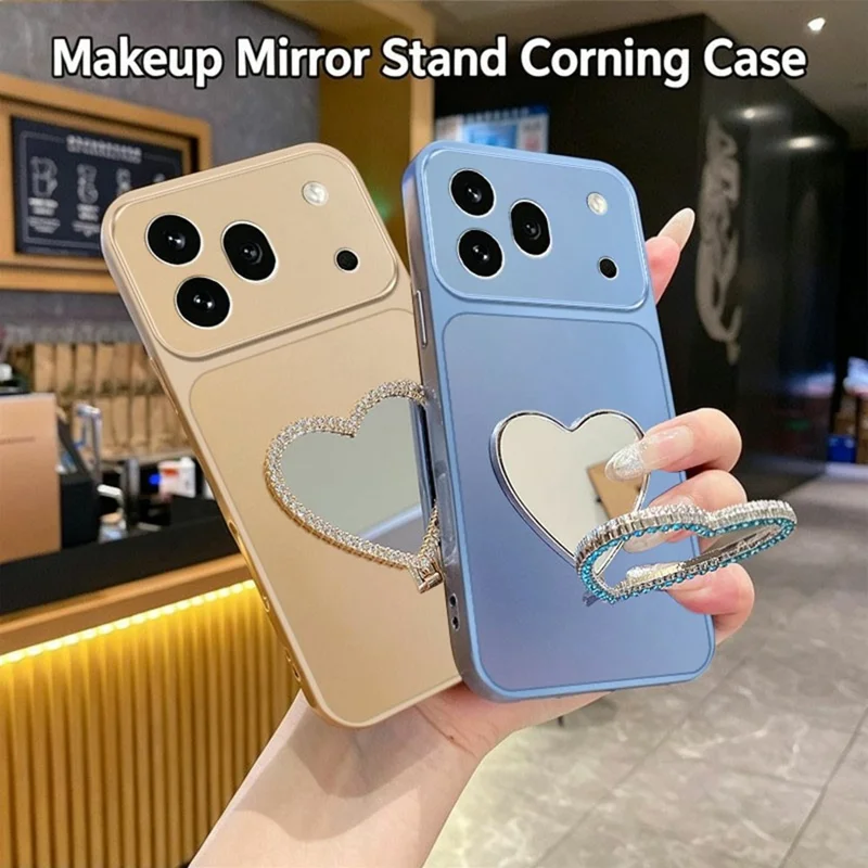 2-in-1 Makeup Mirror Kickstand Phone Case for Honor 600 Pro 5G Metallic Paint PC+TPU Back Cover - Silver