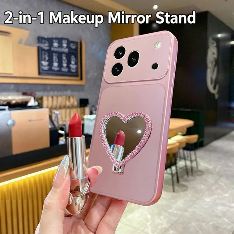 2-in-1 Makeup Mirror Kickstand Phone Case for Honor 600 Pro 5G Metallic Paint PC+TPU Back Cover - Silver