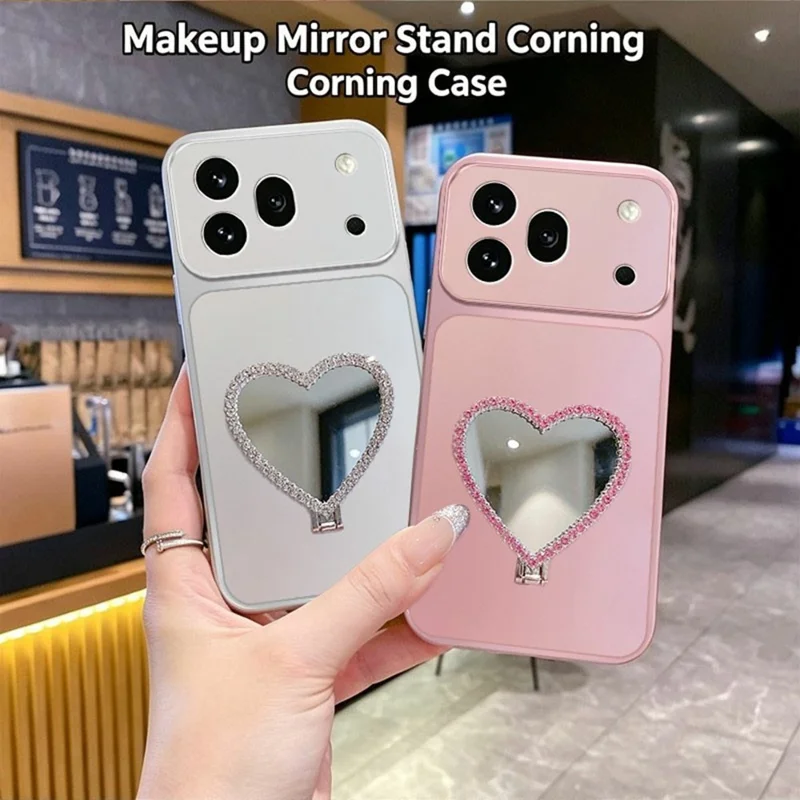 2-in-1 Makeup Mirror Kickstand Phone Case for Honor 600 Pro 5G Metallic Paint PC+TPU Back Cover - Silver