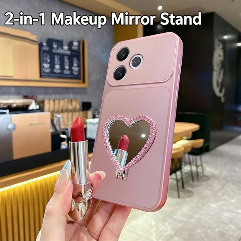 2-in-1 Makeup Mirror Kickstand Phone Case for Honor 600 Lite 5G Metallic Paint PC+TPU Back Cover - Silver