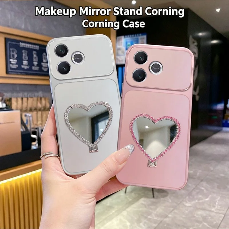 2-in-1 Makeup Mirror Kickstand Phone Case for Honor 600 Lite 5G Metallic Paint PC+TPU Back Cover - Silver