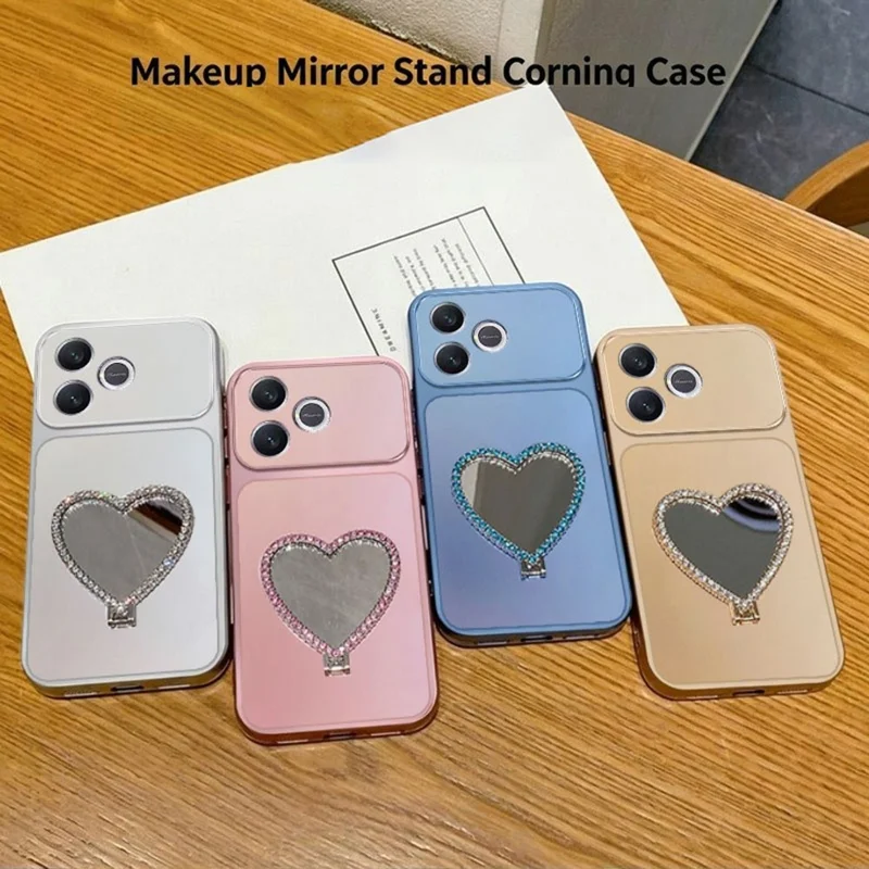 2-in-1 Makeup Mirror Kickstand Phone Case for Honor 600 Lite 5G Metallic Paint PC+TPU Back Cover - Silver