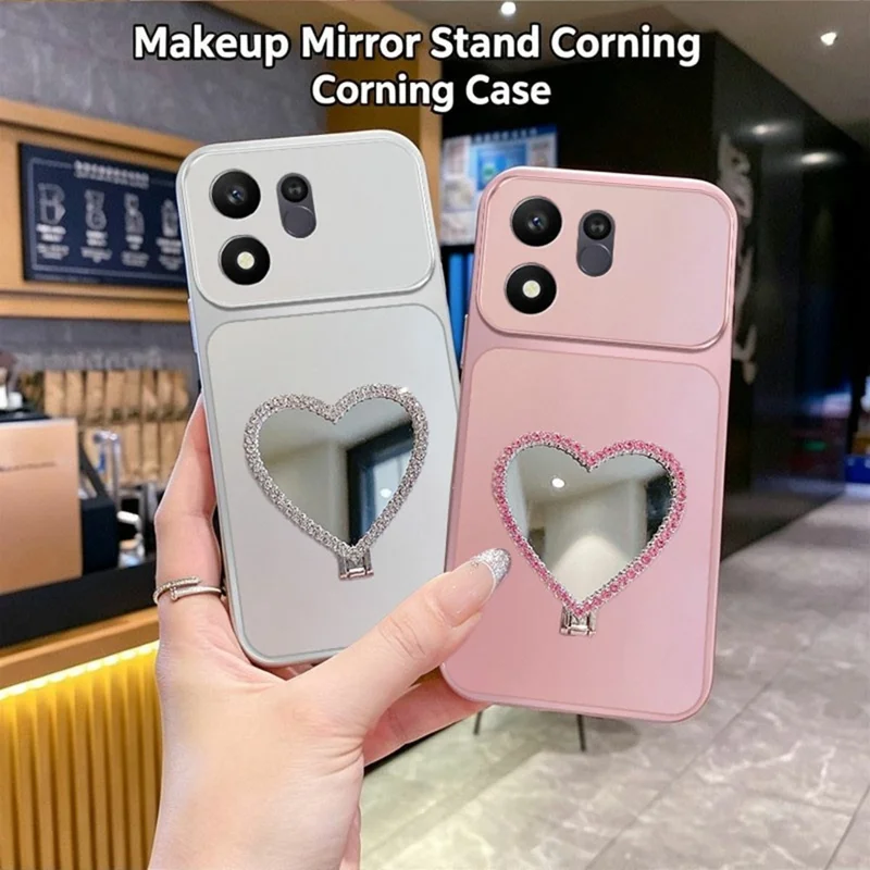 2-i-1 sminkpegel med ställbar telefonhölse till Honor 600 Smart 5G metallfärgad PC+TPU bakplatta - Silver