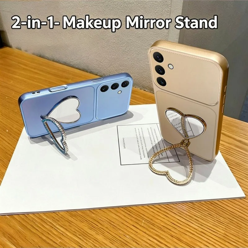 2-in-1 Makeup Mirror Kickstand Phone Case for Samsung Galaxy S26+ Metallic Paint PC+TPU Back Cover - Silver