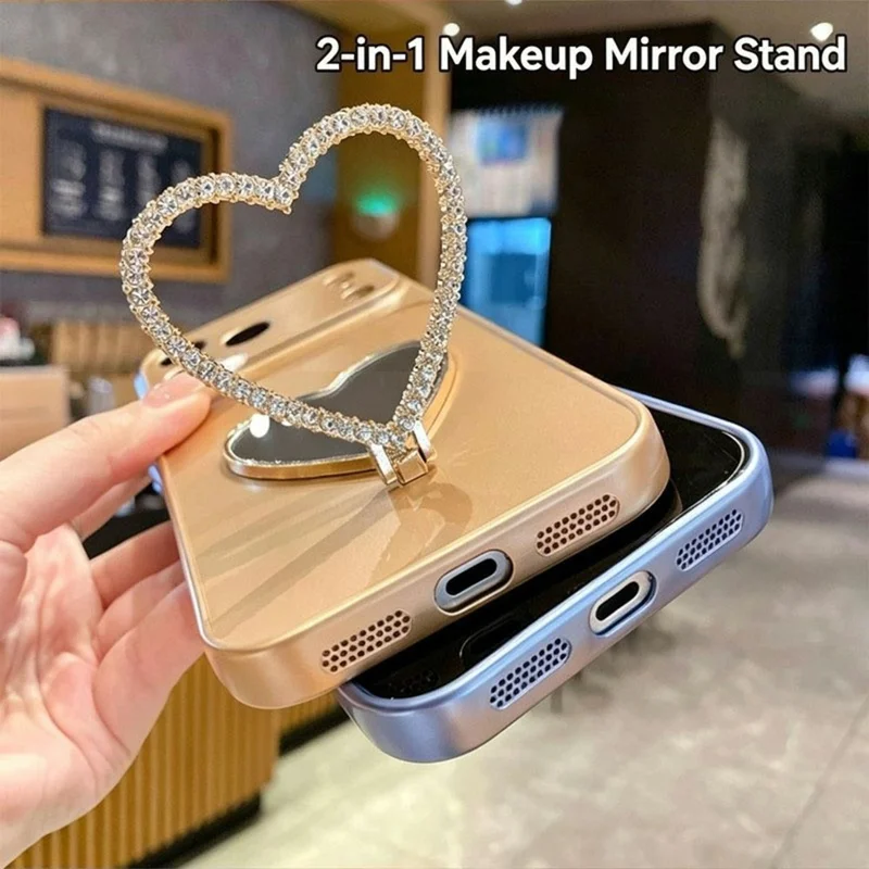 2-in-1 Makeup Mirror Kickstand Phone Case for Samsung Galaxy S26+ Metallic Paint PC+TPU Back Cover - Silver