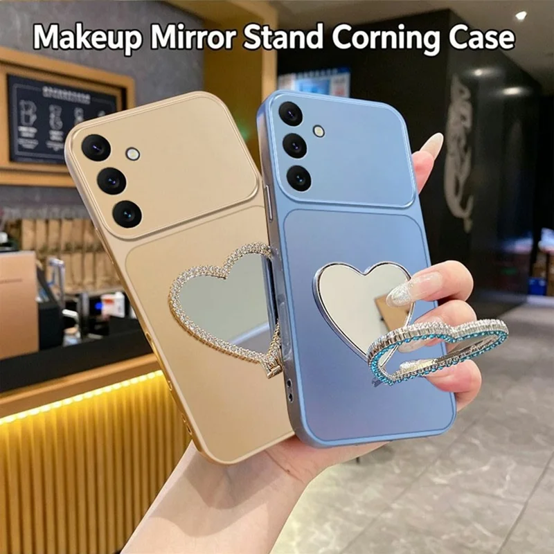 2-in-1 Makeup Mirror Kickstand Phone Case for Samsung Galaxy S26+ Metallic Paint PC+TPU Back Cover - Silver