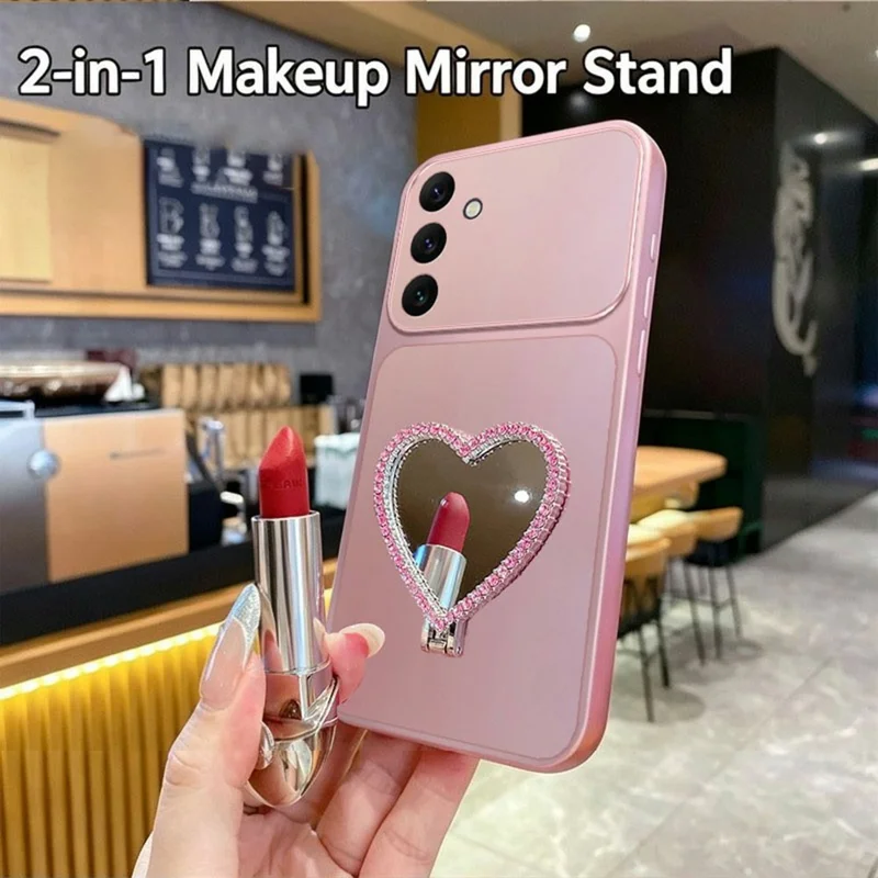 2-in-1 Makeup Mirror Kickstand Phone Case for Samsung Galaxy S26 FE Metallic Paint PC+TPU Back Cover - Silver