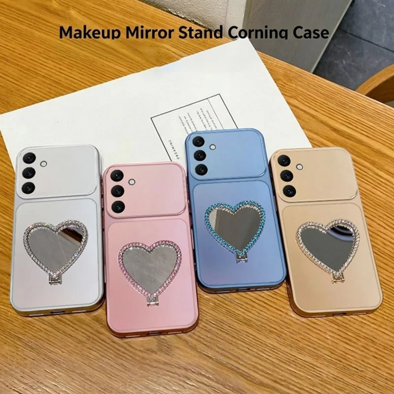 2-in-1 Makeup Mirror Kickstand Phone Case for Samsung Galaxy S26 FE Metallic Paint PC+TPU Back Cover - Silver