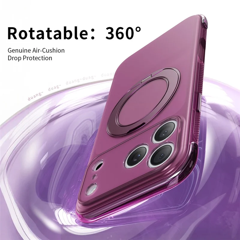 Magnetic Phone Case for iPhone 18 Pro  /  17 Pro Air Cushion Drop-proof PC+TPU Back Cover with Ring Kickstand - Wine Red