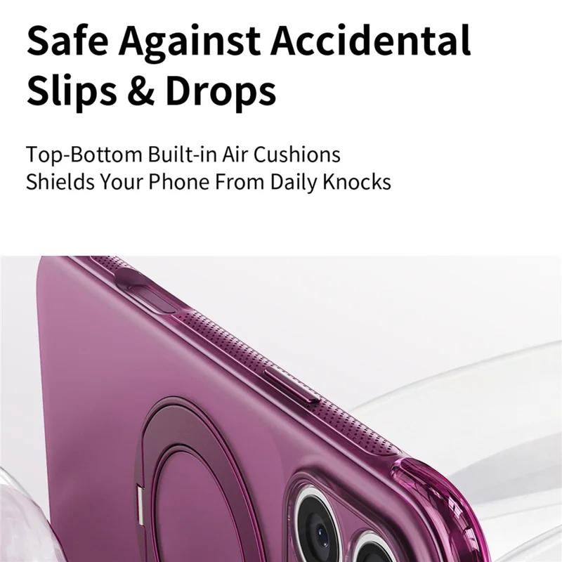 Magnetic Phone Case for iPhone 18 Pro Max  /  17 Pro Max Air Cushion Drop-proof PC+TPU Back Cover with Ring Kickstand - Wine Red