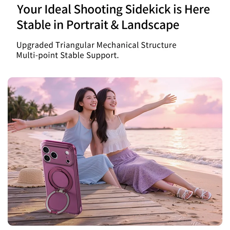 Magnetic Phone Case for iPhone 18 Pro Max  /  17 Pro Max Air Cushion Drop-proof PC+TPU Back Cover with Ring Kickstand - Wine Red